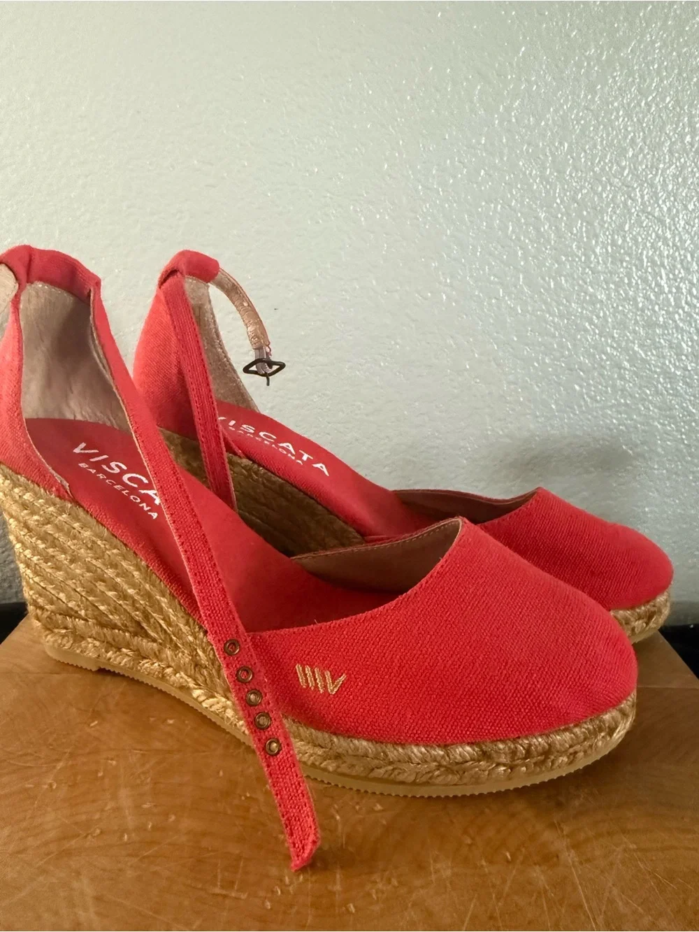 Red Canvas Espadrille Wedge - Women's Slip-On (Made in Spain)